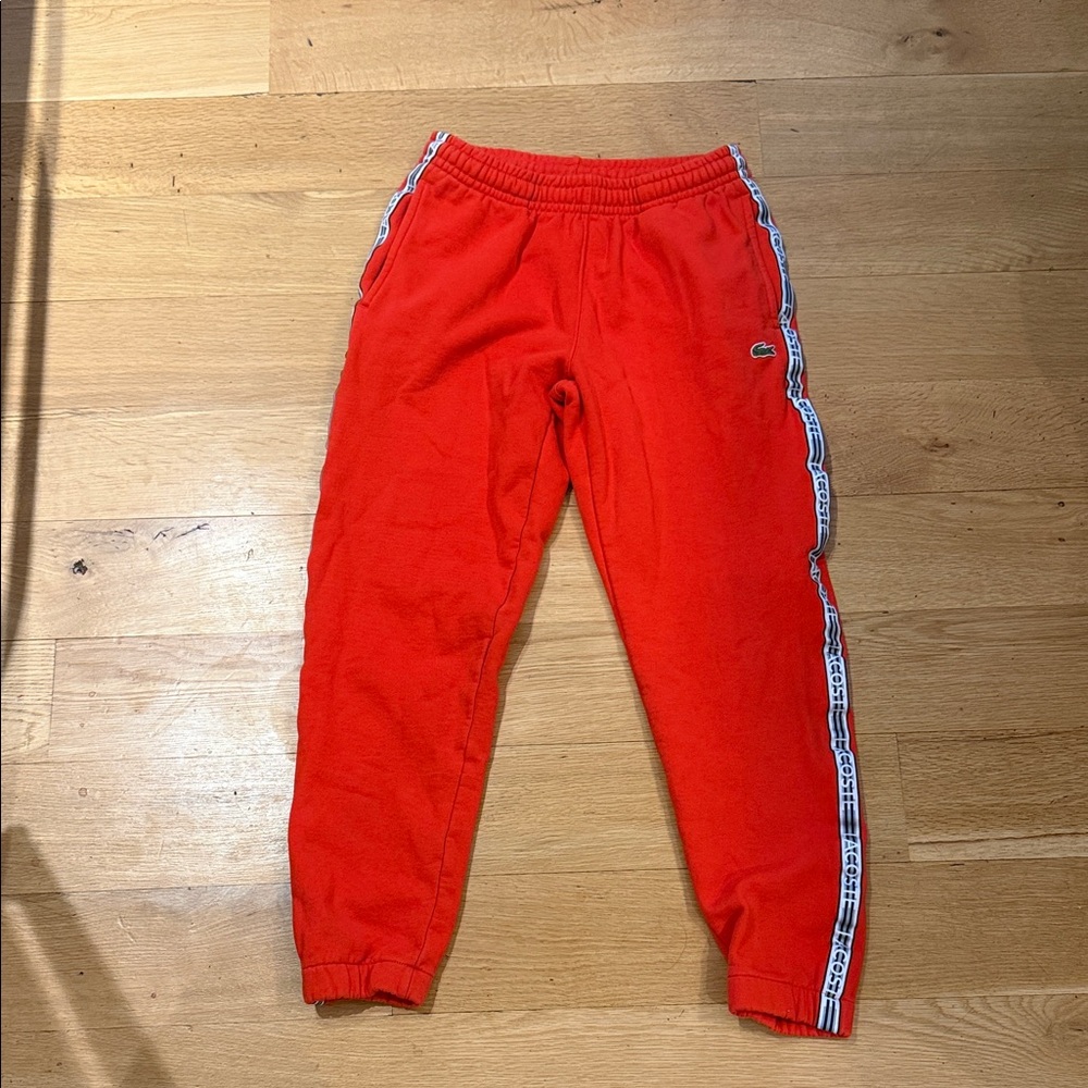 Lacoste Bold Red Joggers with Logo Stripe